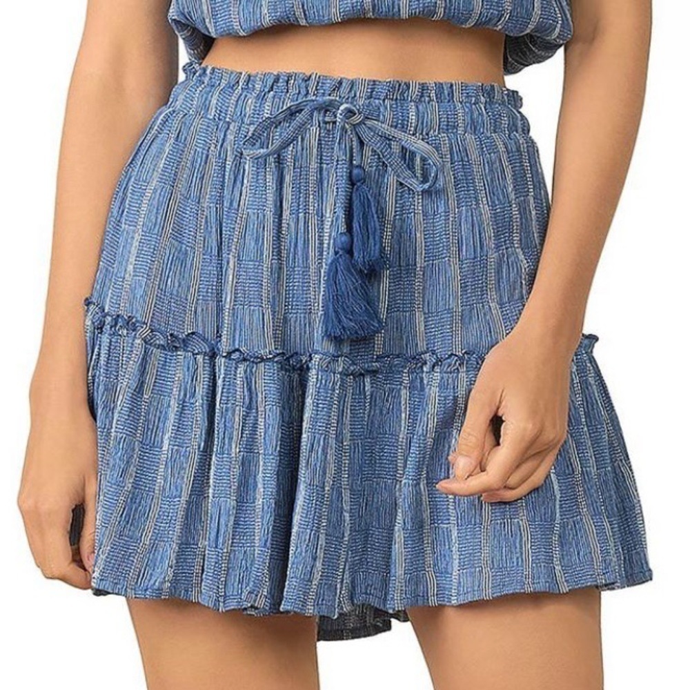 Elan Tiered Mini Skirt in Azure Stripe Size L
